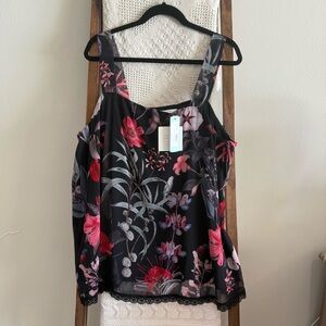 NWT 8th Story Black Floral Print Lachlan Lace Trim Detail Sleeveless Blouse